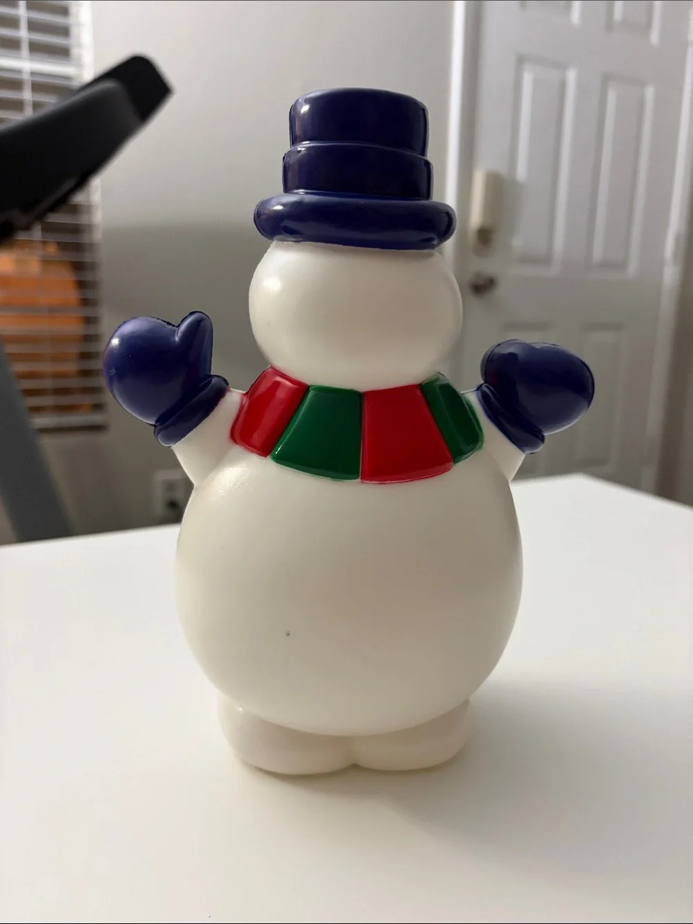 Vintage White Snowman Blow Mold Decor 8” Plastic Figure Light Cover